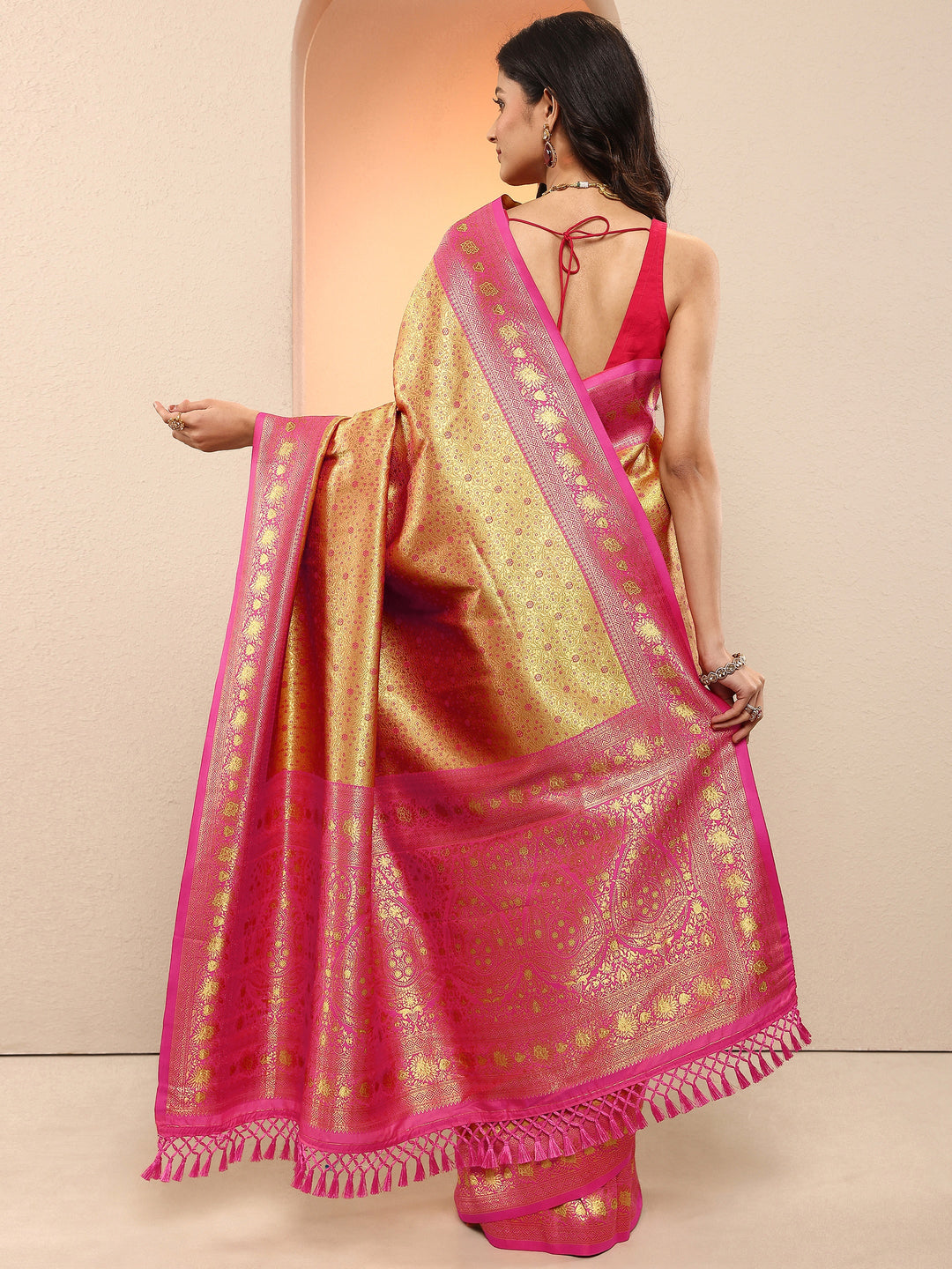 Mustard Woven Design Silk Blend Saree With Unstitched Blouse Piece