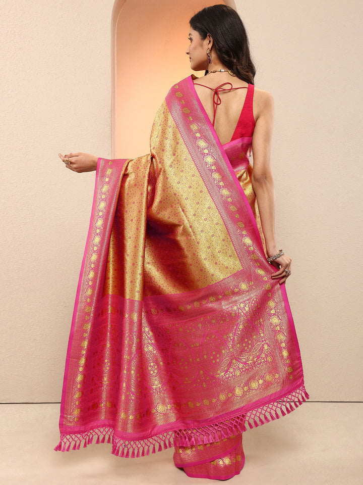 Mustard Woven Design Silk Blend Saree With Unstitched Blouse Piece