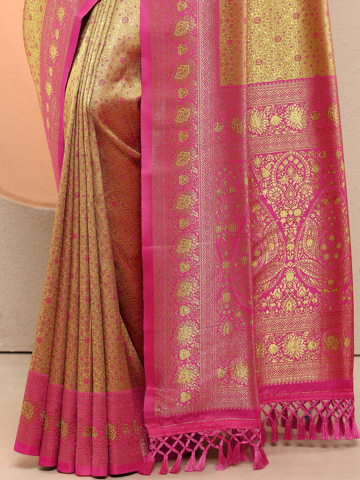 Mustard Woven Design Silk Blend Saree With Unstitched Blouse Piece