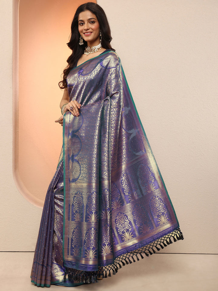 Purple Woven Design Silk Blend Saree With Unstitched Blouse Piece