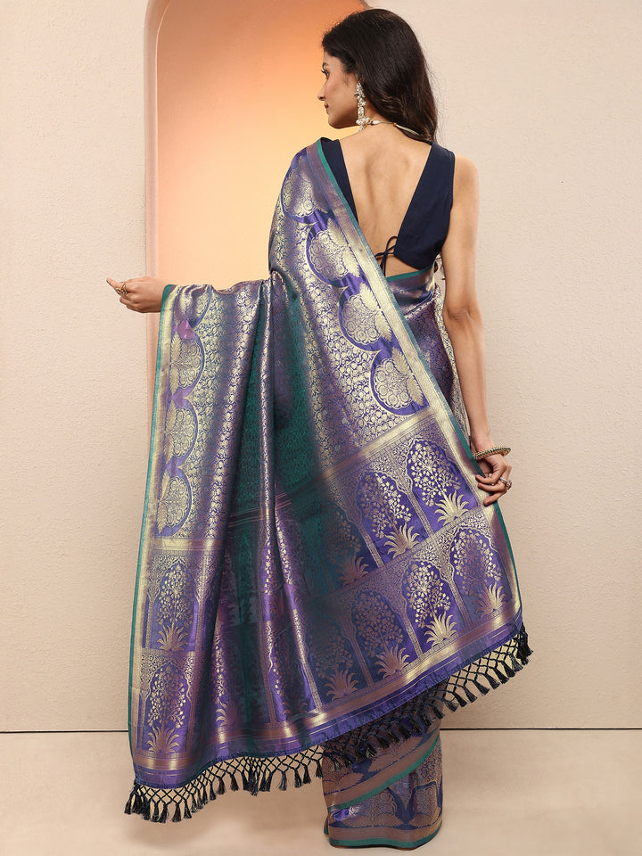 Purple Woven Design Silk Blend Saree With Unstitched Blouse Piece