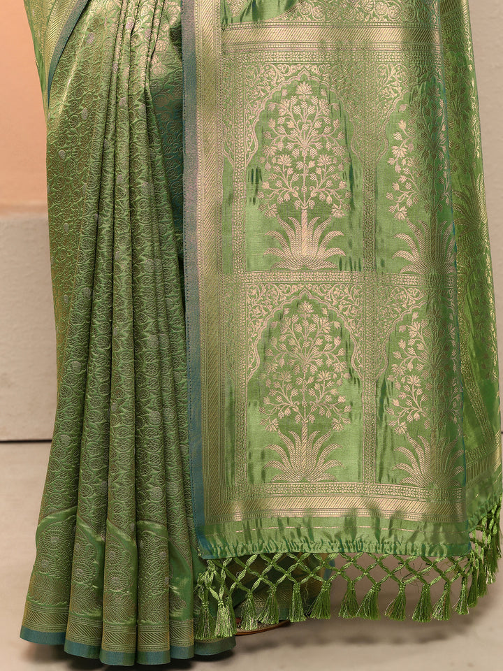 Green Woven Design Silk Blend Saree With Unstitched Blouse Piece