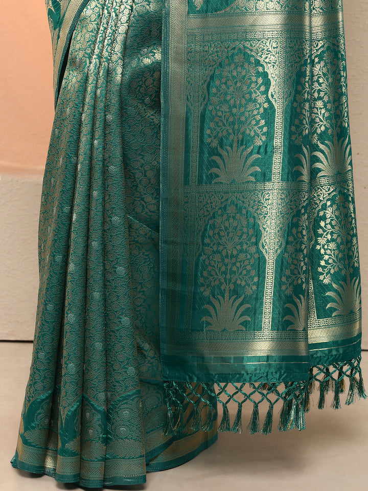 Green Woven Design Silk Blend Saree With Unstitched Blouse Piece