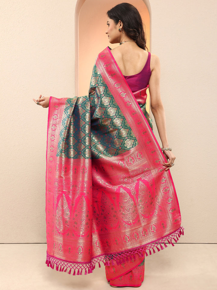 Green Woven Design Silk Blend Saree With Unstitched Blouse Piece