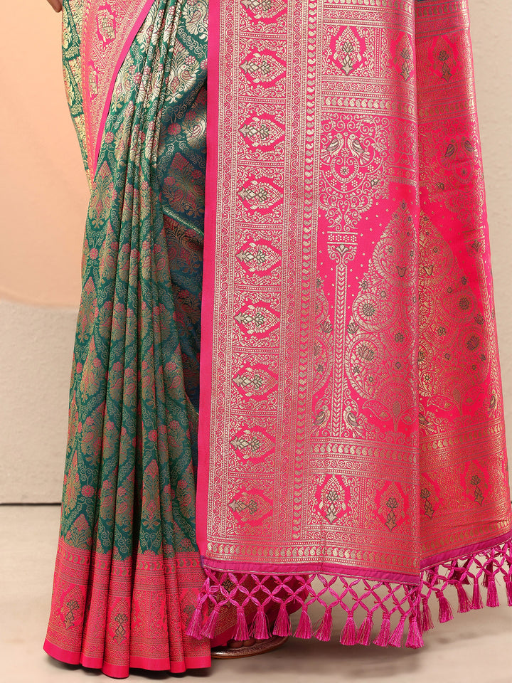 Green Woven Design Silk Blend Saree With Unstitched Blouse Piece