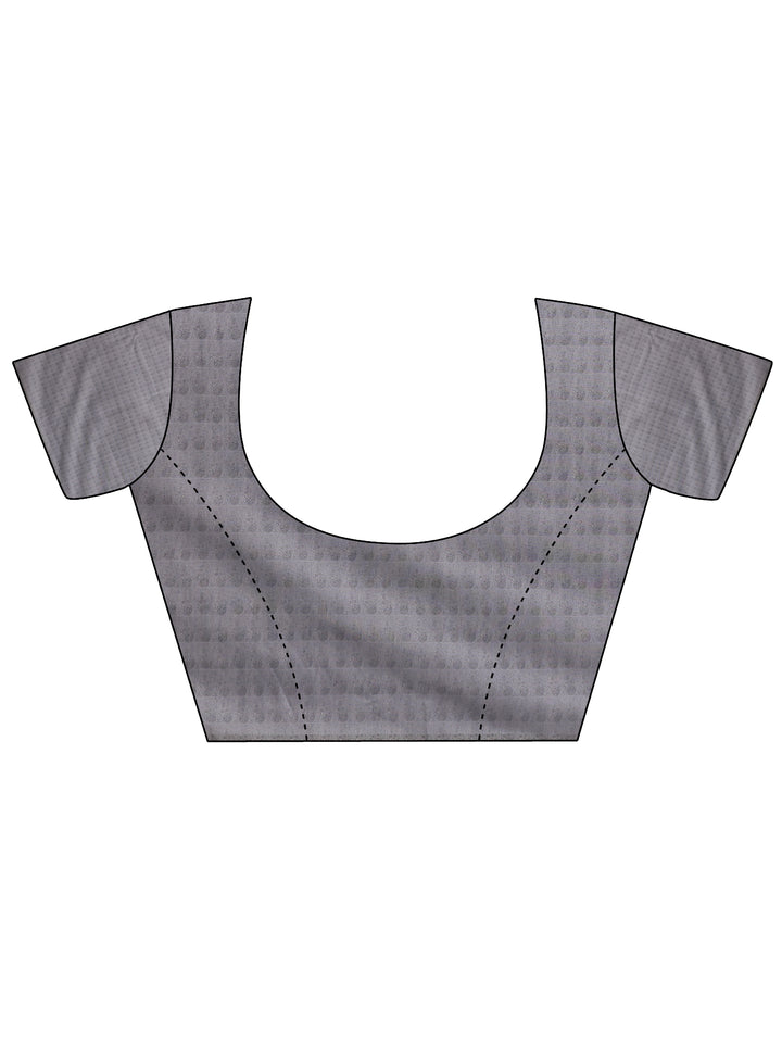 Grey Printed Silk Blend Saree With Unstitched Blouse Piece