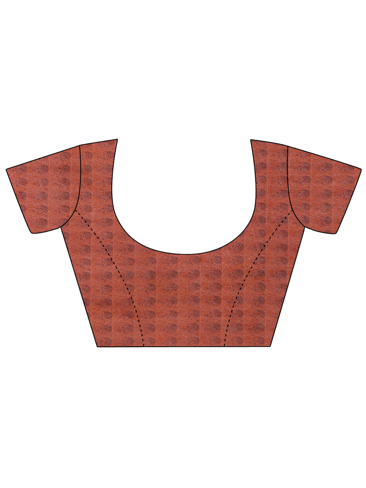 Brown Printed Silk Blend Saree With Unstitched Blouse Piece