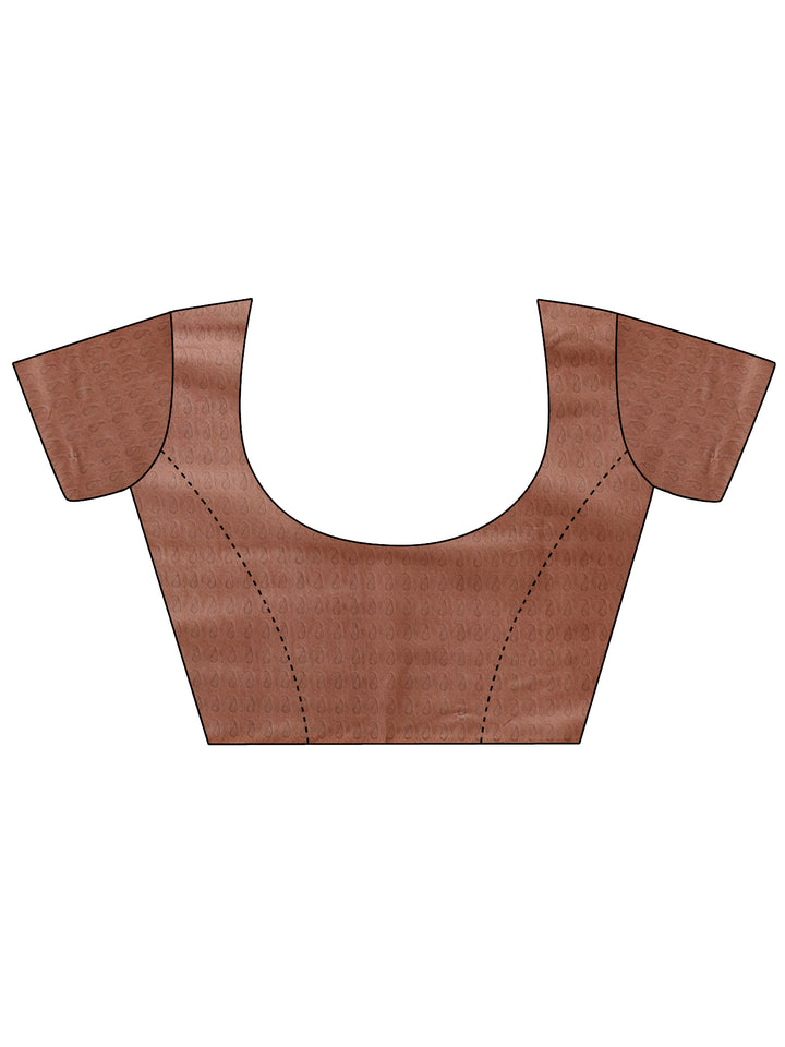 Brown Printed Silk Blend Saree With Unstitched Blouse Piece