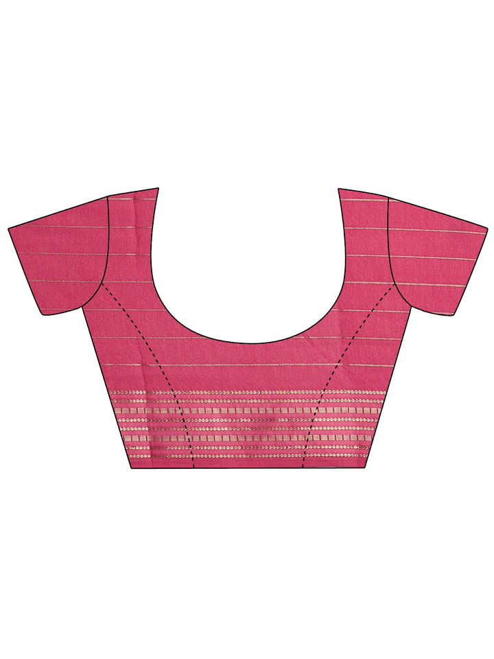 Pink Printed Silk Blend Saree With Unstitched Blouse Piece