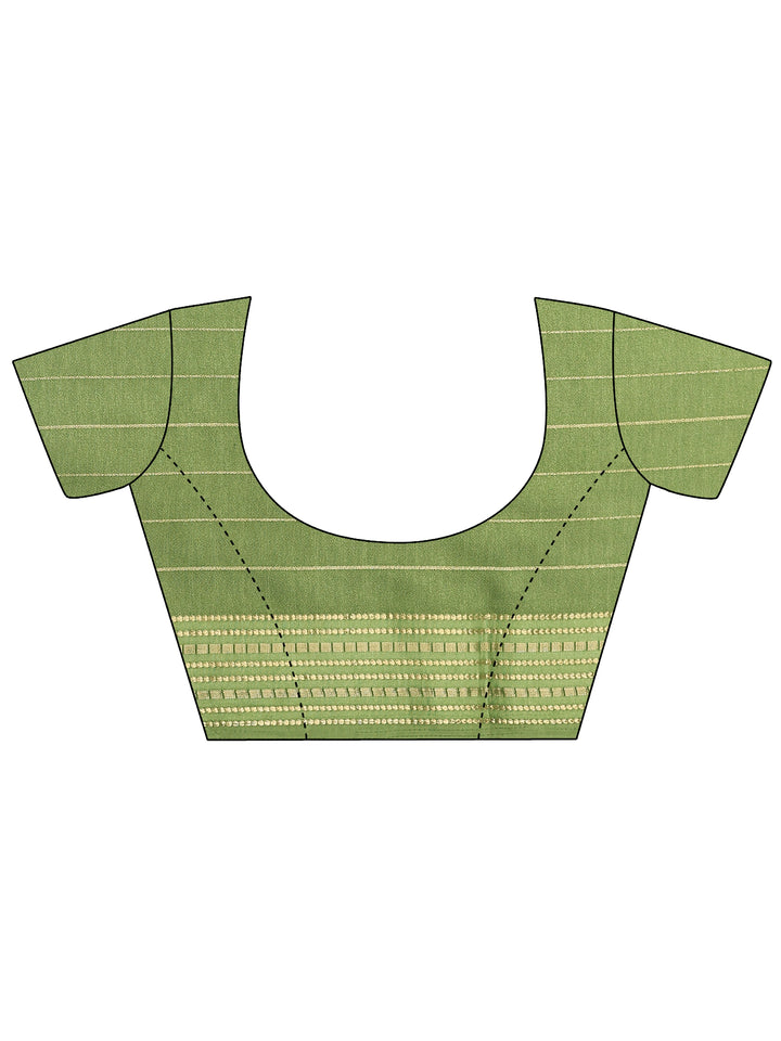 Green Printed Silk Blend Saree With Unstitched Blouse Piece