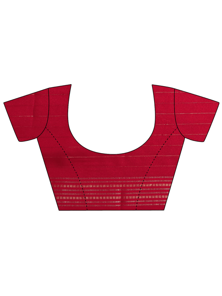 Red Printed Silk Blend Saree With Unstitched Blouse Piece