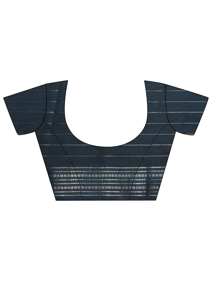 Blue Printed Silk Blend Saree With Unstitched Blouse Piece