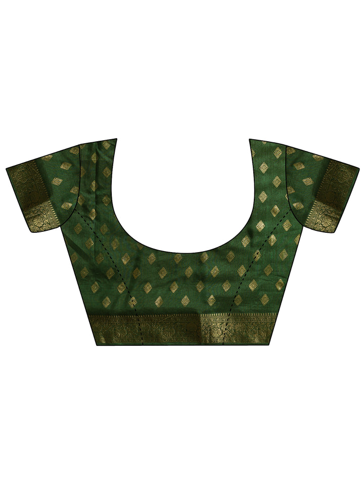 Mustard Printed Silk Blend Saree With Unstitched Blouse Piece