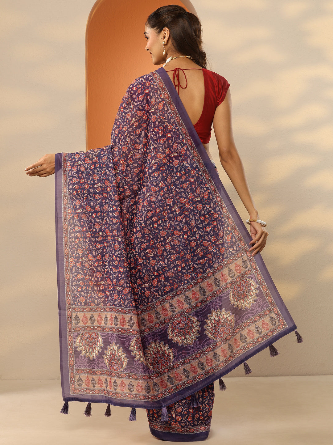 Mauve Printed Silk Blend Saree With Unstitched Blouse Piece
