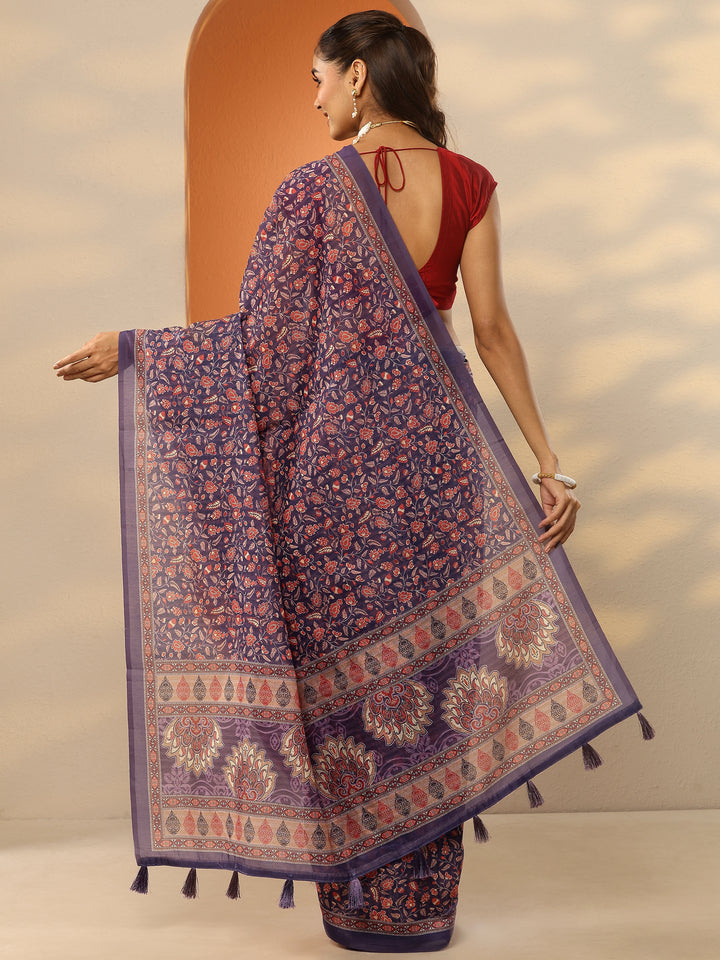 Mauve Printed Silk Blend Saree With Unstitched Blouse Piece