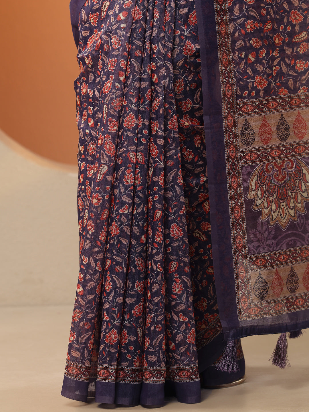 Mauve Printed Silk Blend Saree With Unstitched Blouse Piece