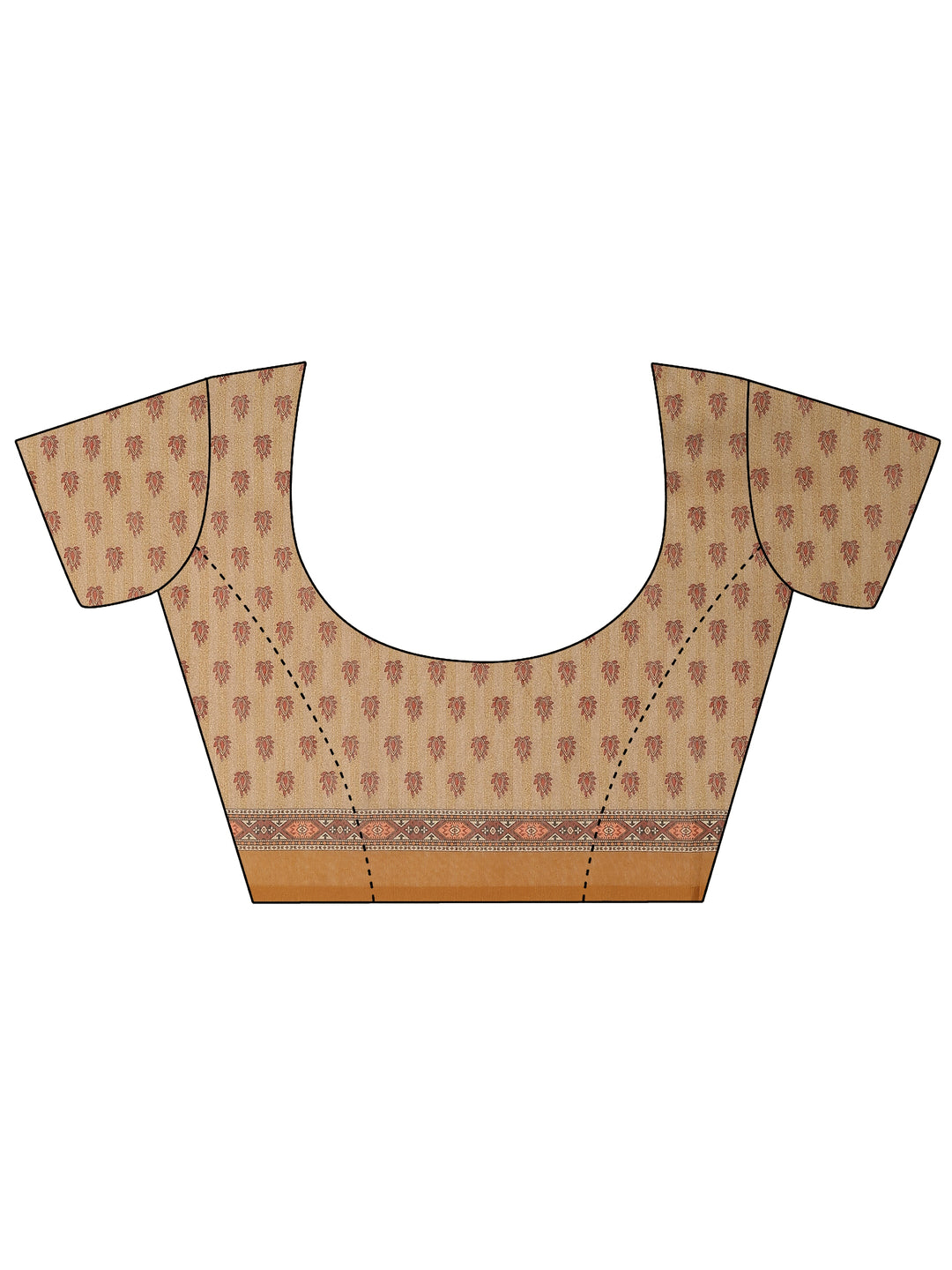 Brown Printed Silk Blend Saree With Unstitched Blouse Piece