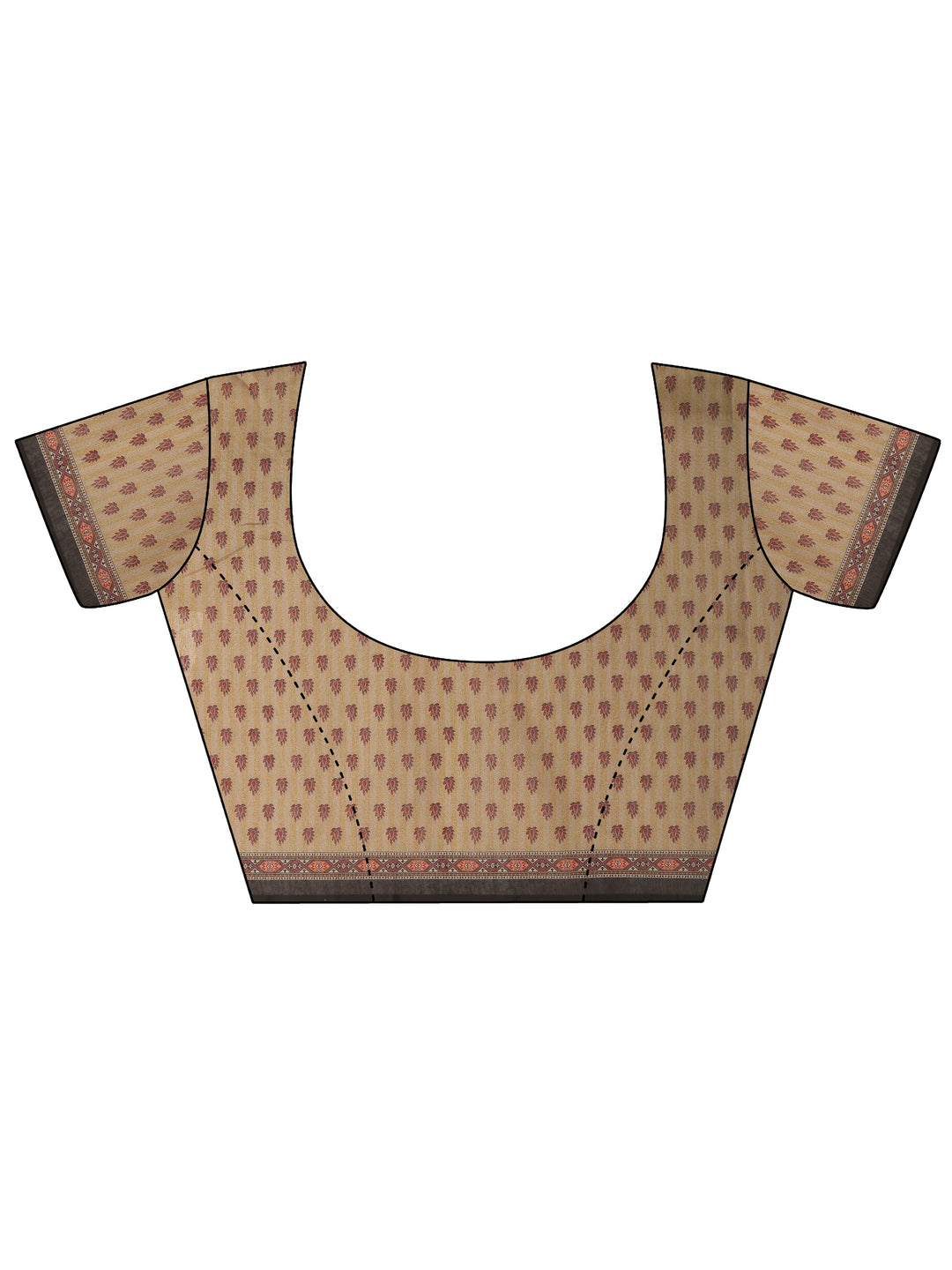 Brown Printed Silk Blend Saree With Unstitched Blouse Piece