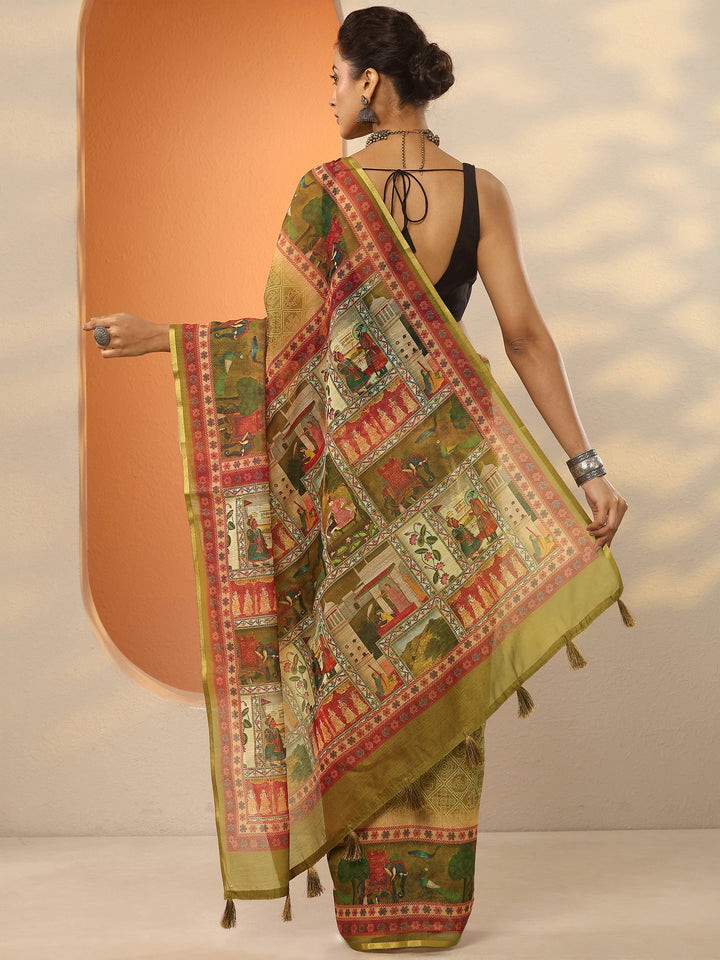 Green Bandhani Printed Silk Blend Saree With Unstitched Blouse Piece