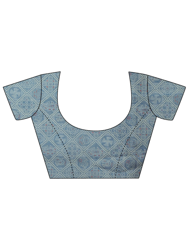 Teal Bandhani Printed Silk Blend Saree With Unstitched Blouse Piece