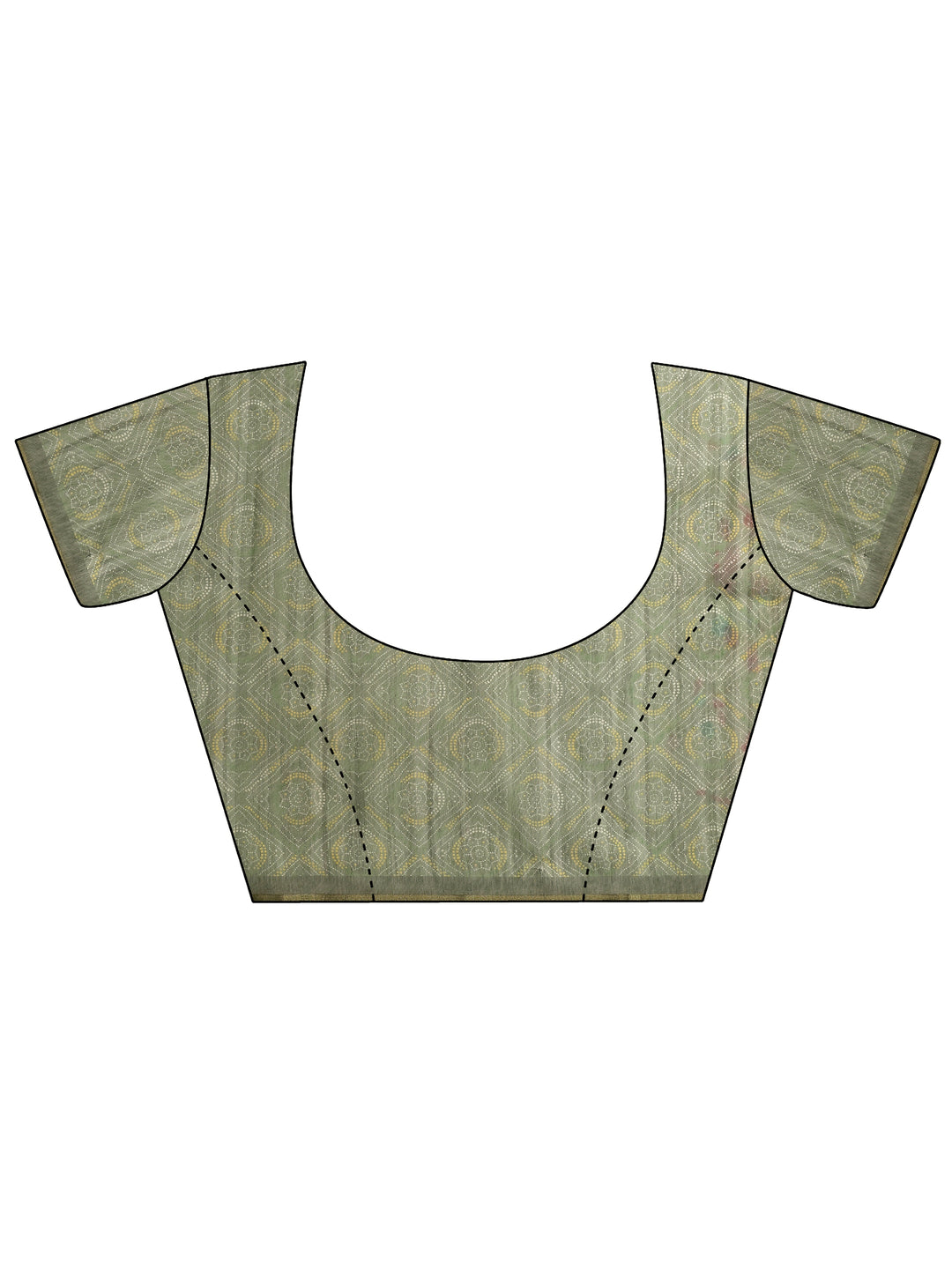 Green Printed Silk Blend Saree With Unstitched Blouse Piece