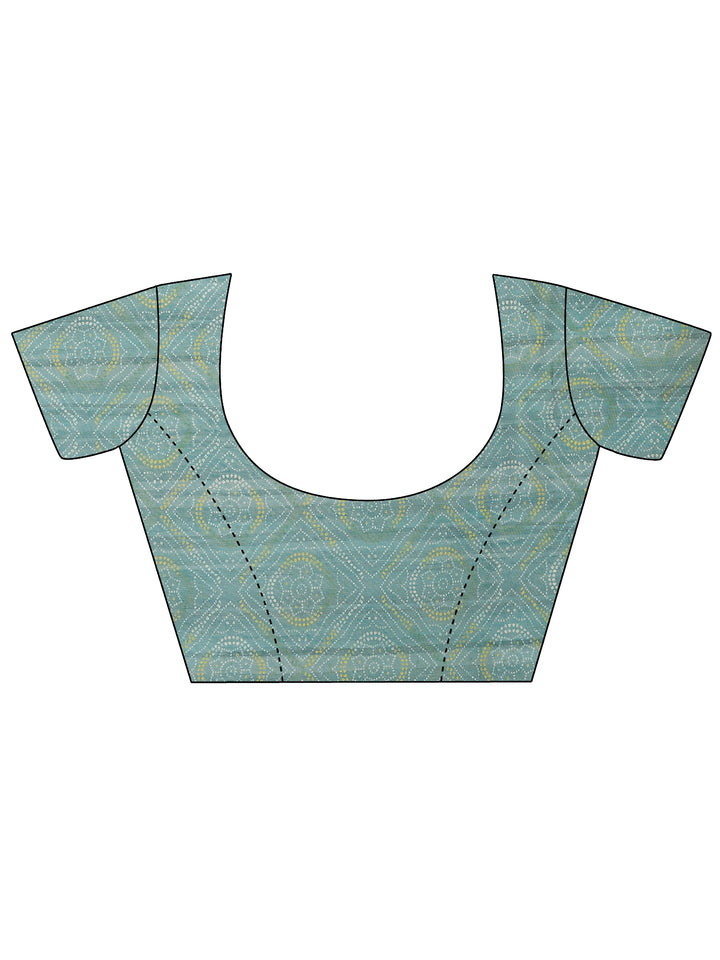 Green Printed Silk Blend Saree With Unstitched Blouse Piece