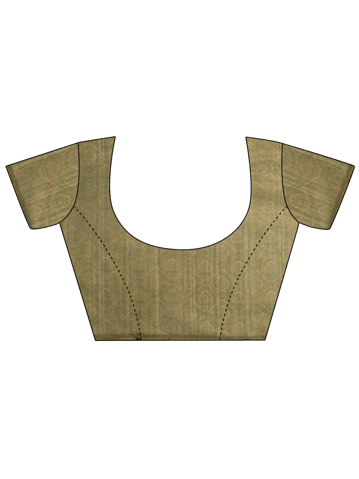 Green Printed Silk Blend Saree With Unstitched Blouse Piece