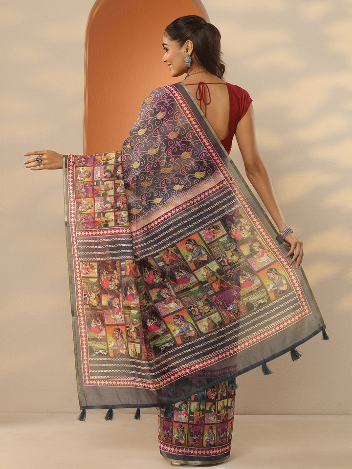Grey Bandhani Printed Silk Blend Saree With Unstitched Blouse Piece