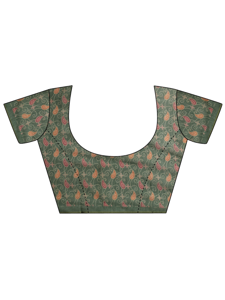 Green Bandhani Printed Silk Blend Saree With Unstitched Blouse Piece