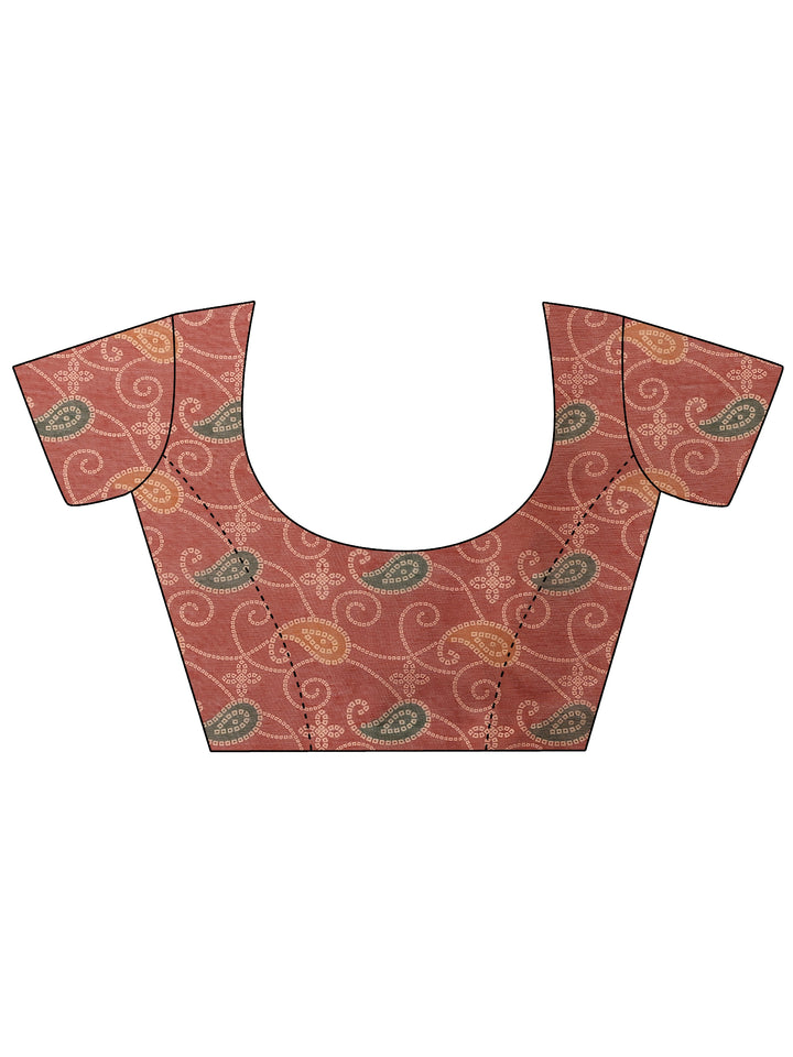 Rust Bandhani Printed Silk Blend Saree With Unstitched Blouse Piece