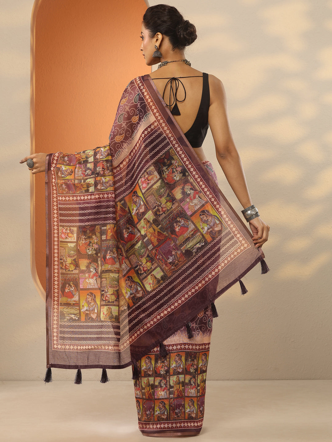 Mauve Bandhani Printed Silk Blend Saree With Unstitched Blouse Piece