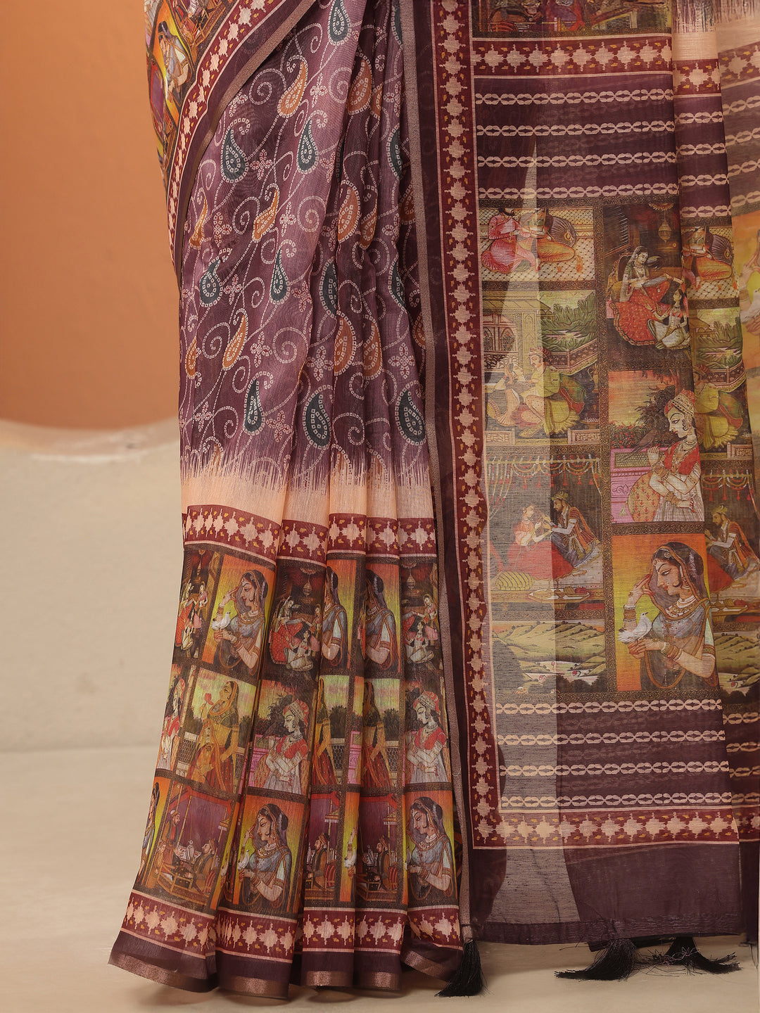 Mauve Bandhani Printed Silk Blend Saree With Unstitched Blouse Piece