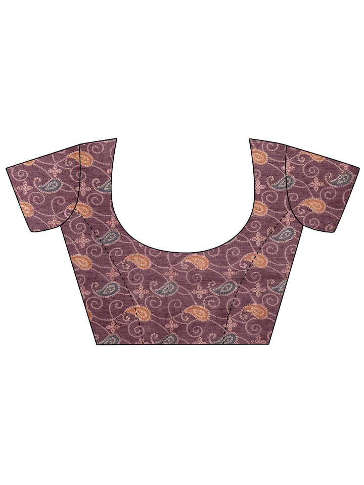 Mauve Bandhani Printed Silk Blend Saree With Unstitched Blouse Piece