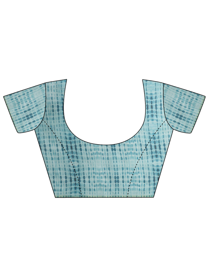 Blue Printed Silk Blend Saree With Unstitched Blouse Piece