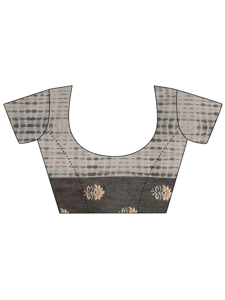 Black Printed Silk Blend Saree With Unstitched Blouse Piece