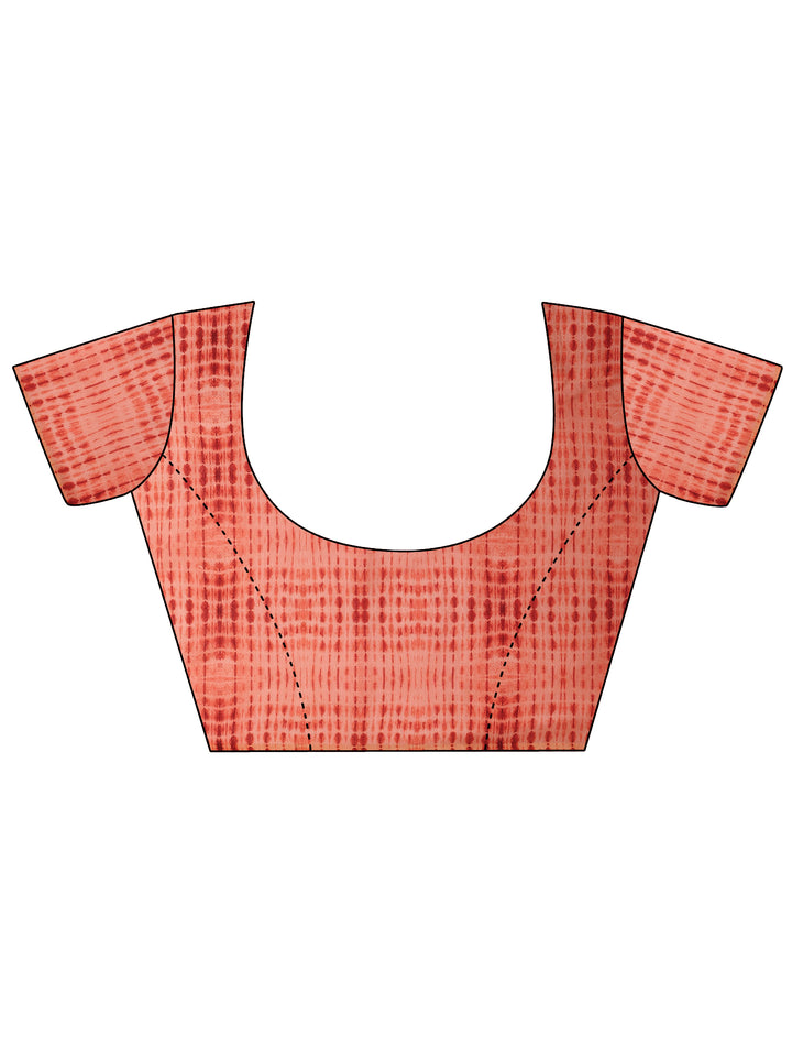 Coral Printed Silk Blend Saree With Unstitched Blouse Piece