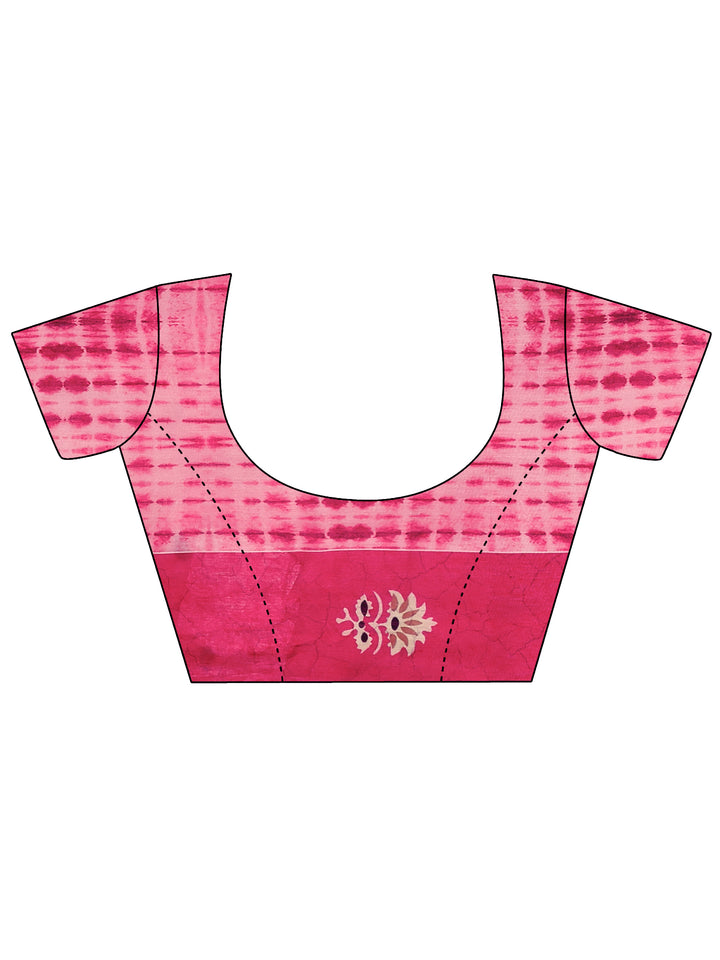 Pink Printed Silk Blend Saree With Unstitched Blouse Piece