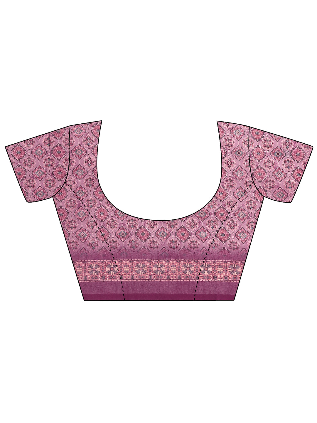 Pink Printed Silk Blend Saree With Unstitched Blouse Piece