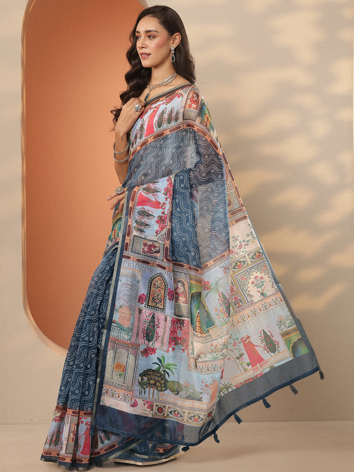 Grey Bandhani Printed Silk Blend Saree With Unstitched Blouse Piece