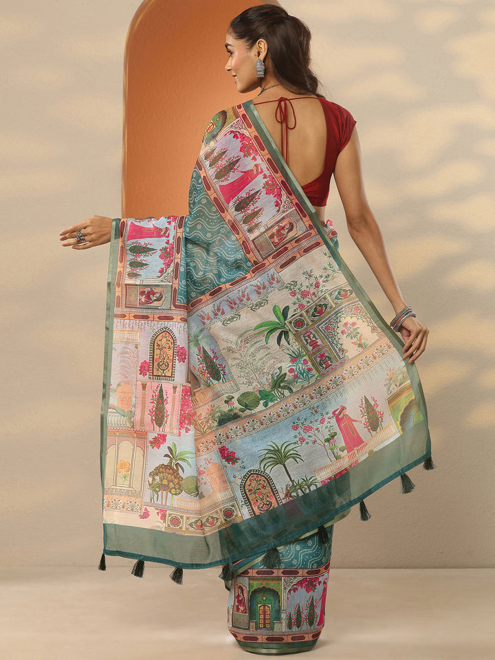 Blue Bandhani Printed Silk Blend Saree With Unstitched Blouse Piece