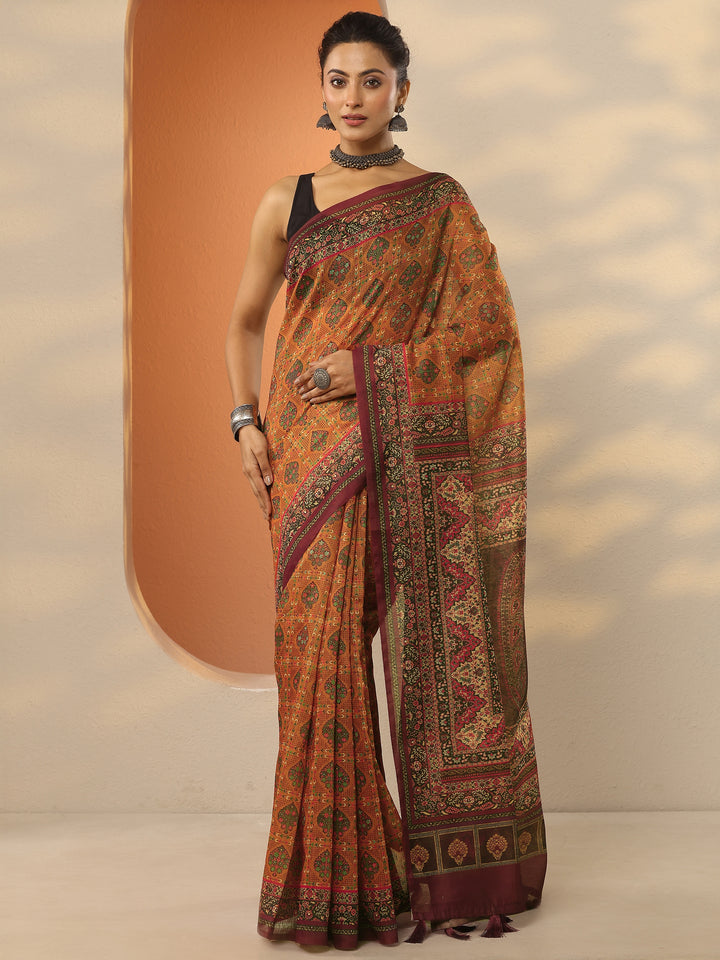 Multi Printed Silk Blend Saree With Unstitched Blouse Piece