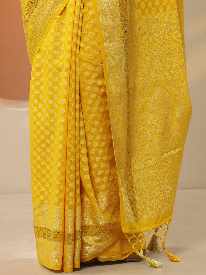 Yellow Woven Design Pure Georgette Saree With Unstitched Blouse Piece