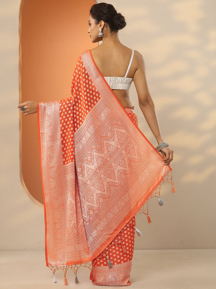 Orange Woven Design Pure Georgette Saree With Unstitched Blouse Piece