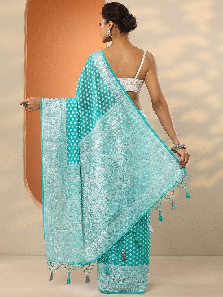 Green Woven Design Pure Georgette Saree With Unstitched Blouse Piece