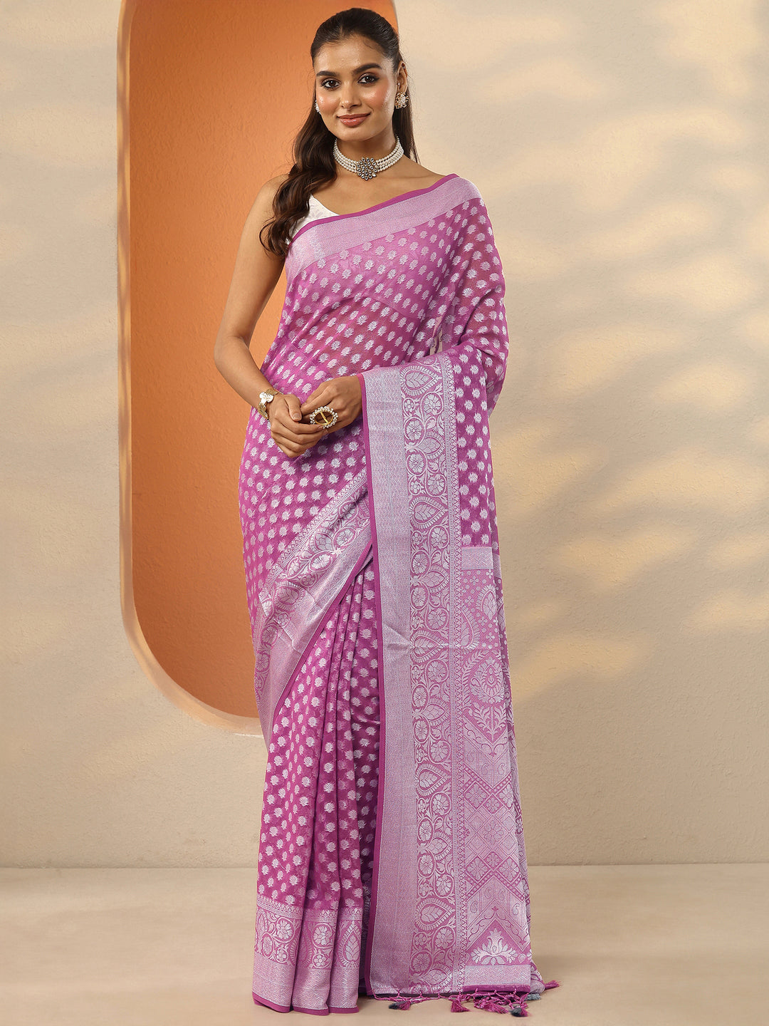 Pink Woven Design Pure Georgette Saree With Unstitched Blouse Piece
