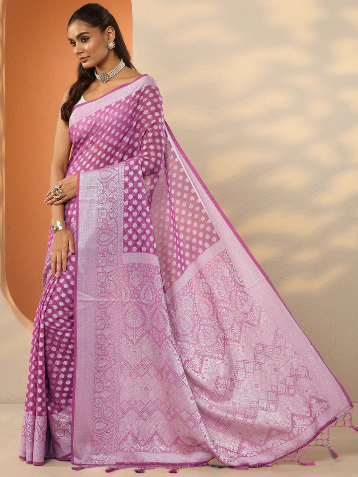 Pink Woven Design Pure Georgette Saree With Unstitched Blouse Piece