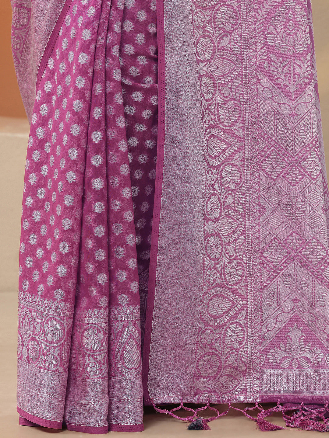 Pink Woven Design Pure Georgette Saree With Unstitched Blouse Piece