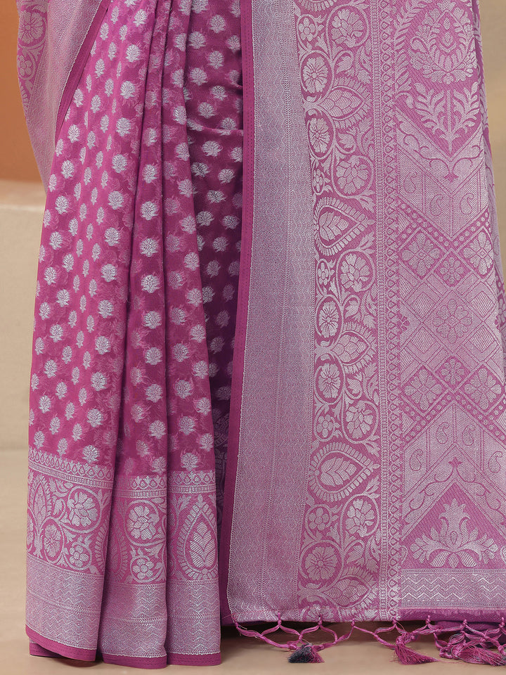 Pink Woven Design Pure Georgette Saree With Unstitched Blouse Piece