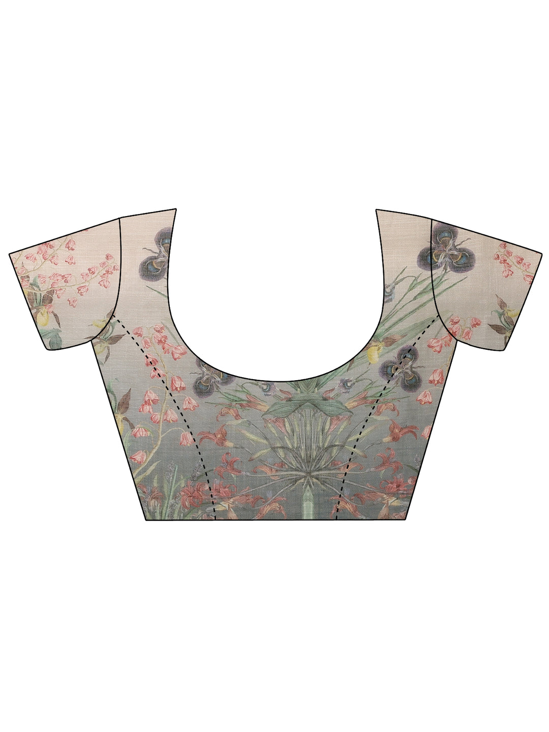 Multi Printed Linen Blend Saree With Unstitched Blouse Piece