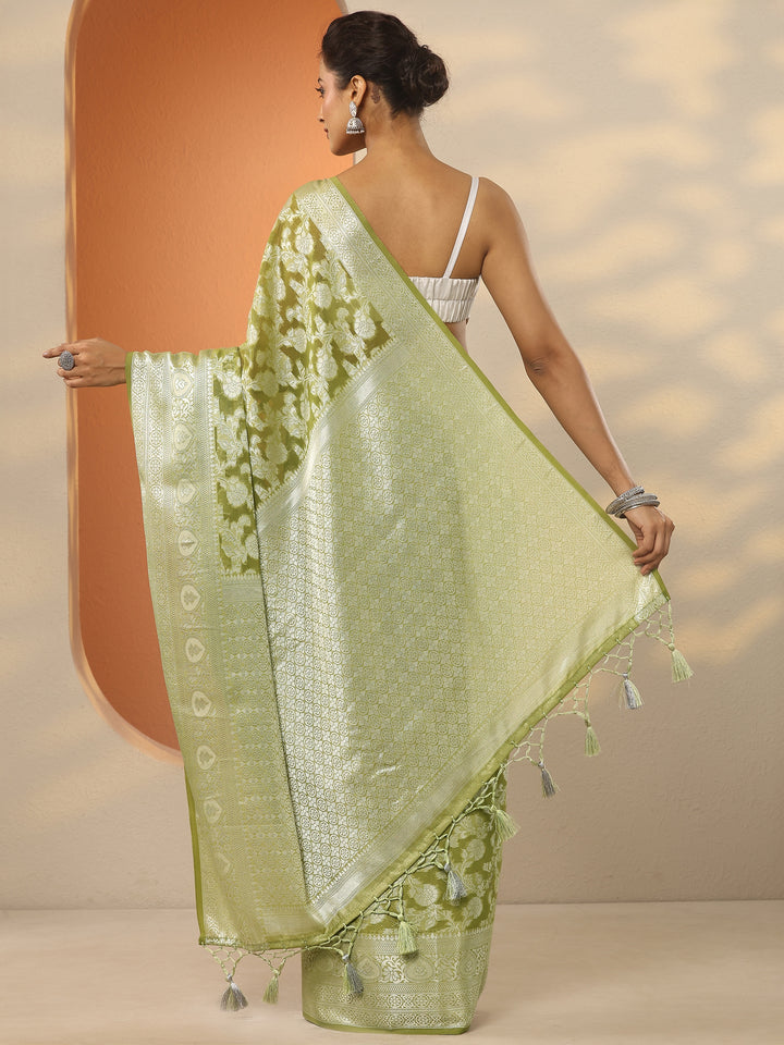 Green Woven Design Pure Georgette Saree With Unstitched Blouse Piece